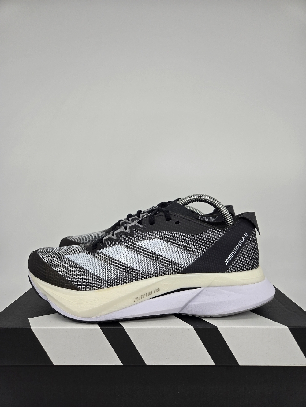 adidas Women's Adizero Boston 12 Core Black Cloud White Running Shoes Size 6